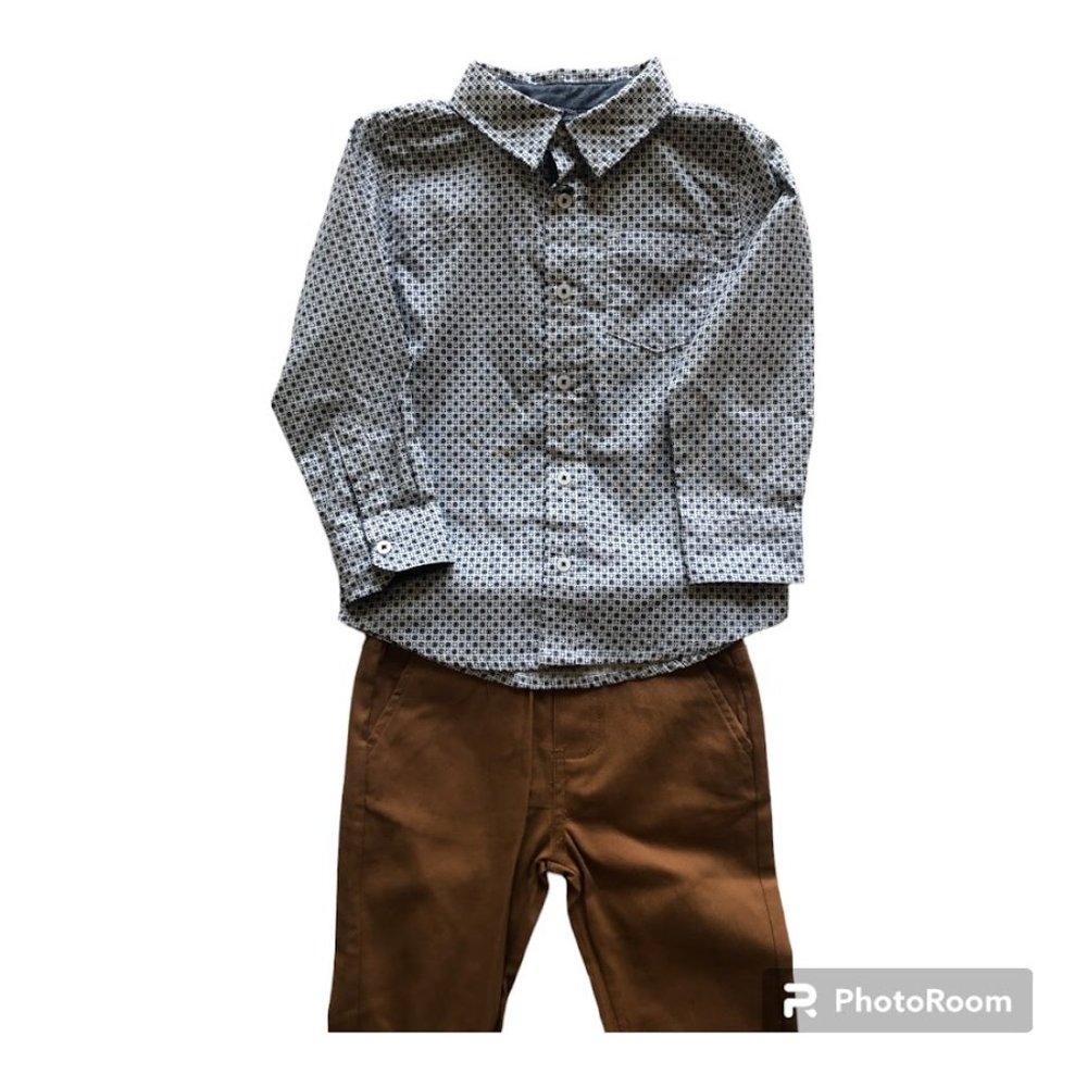 Ben Sherman Boy's 2 Piece Button Down Long Sleeve Shirt & Pants Set